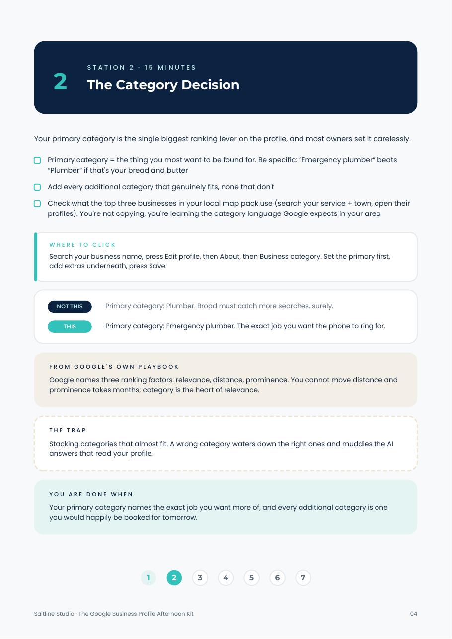 Kit station page with exact clicks, a worked example and the trap to avoid