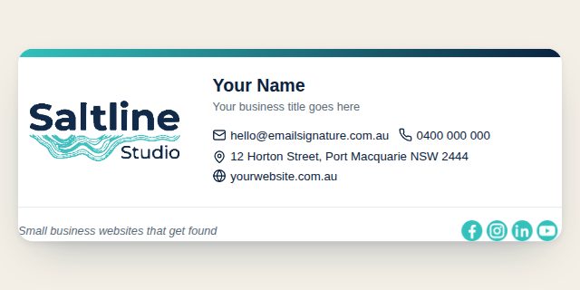 White layout with a thin gradient line along the top